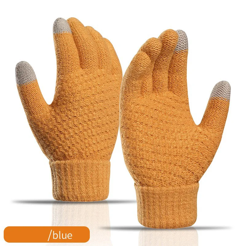 女性男性暖かい冬のタッチスクリーン手袋ストレッチニットミトンウールフルフィンガー Guantes 女性かぎ針編みグローブ