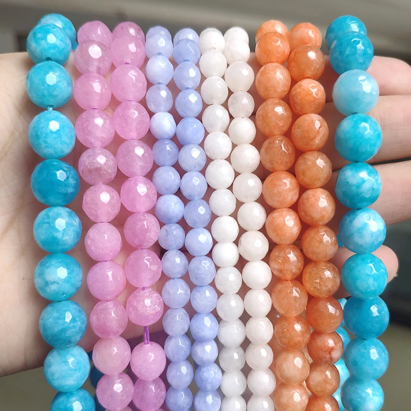 Natuurlijke Jades Steen Kraal 4-12mm Facet Paars Blauw Chalcedoon Ronde Losse Kralen voor Sieraden Maken DIY Armband accessoires 15'
