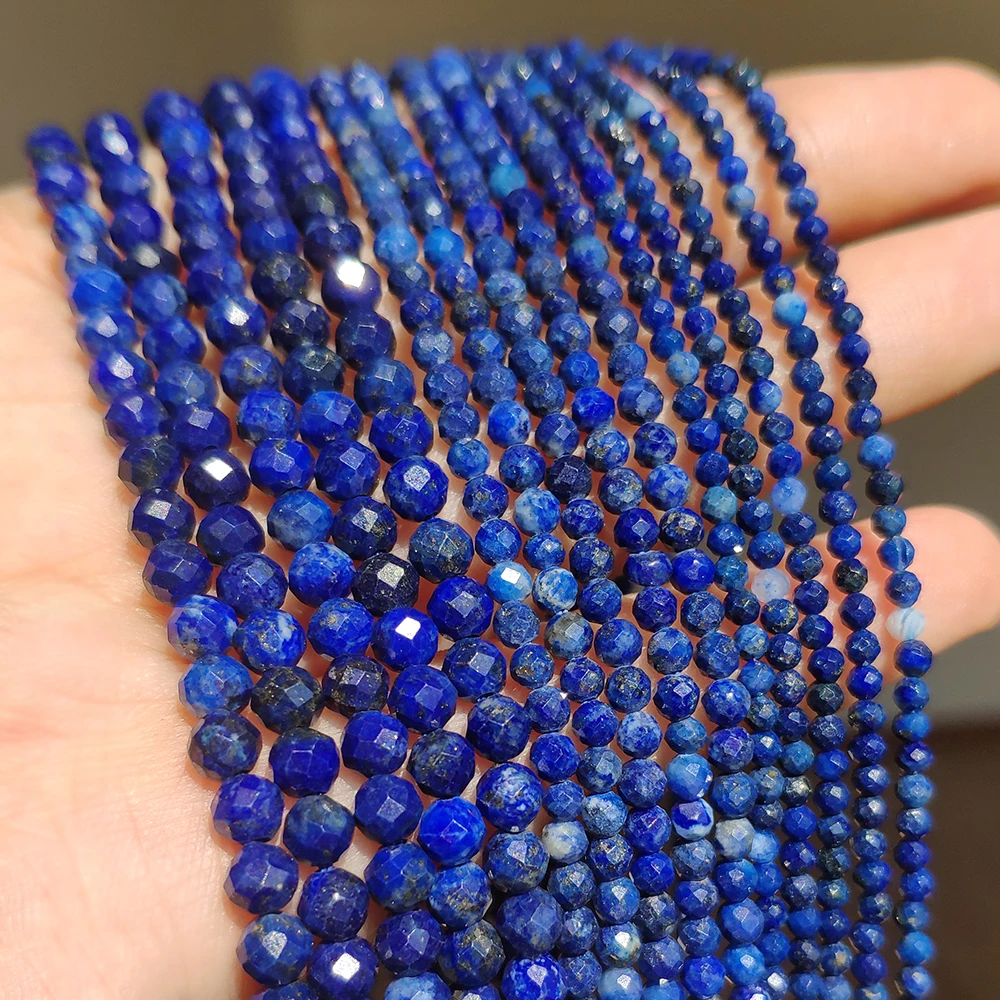 Natuurlijke Lapis Lazuli Kraal Facet Blauwe Steen Ronde Losse DIY Kralen voor Sieraden Maken Handgemaakte Armband 15 inch 2/3/4mm