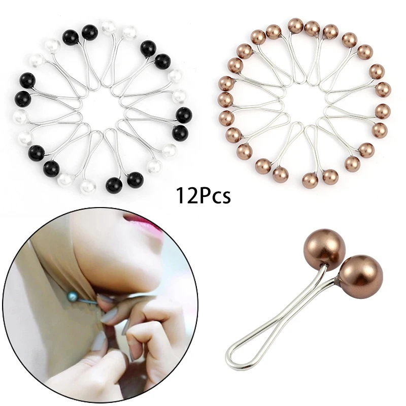 12 unids/lote broche antideslizante pañuelo para la cabeza chal bufanda señora musulmana alfileres fijos bufanda Hijab Clips perla broche elegante para joyería de mujer