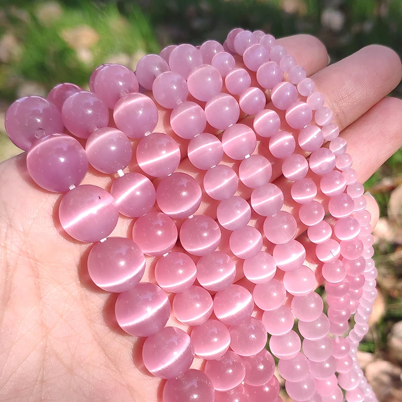 4/6/8/10/12mm Roze Kleur Cat Eye Opaal Kralen Natuursteen glas Losse Kralen voor Sieraden Maken DIY Armbanden Accessoires 15''
