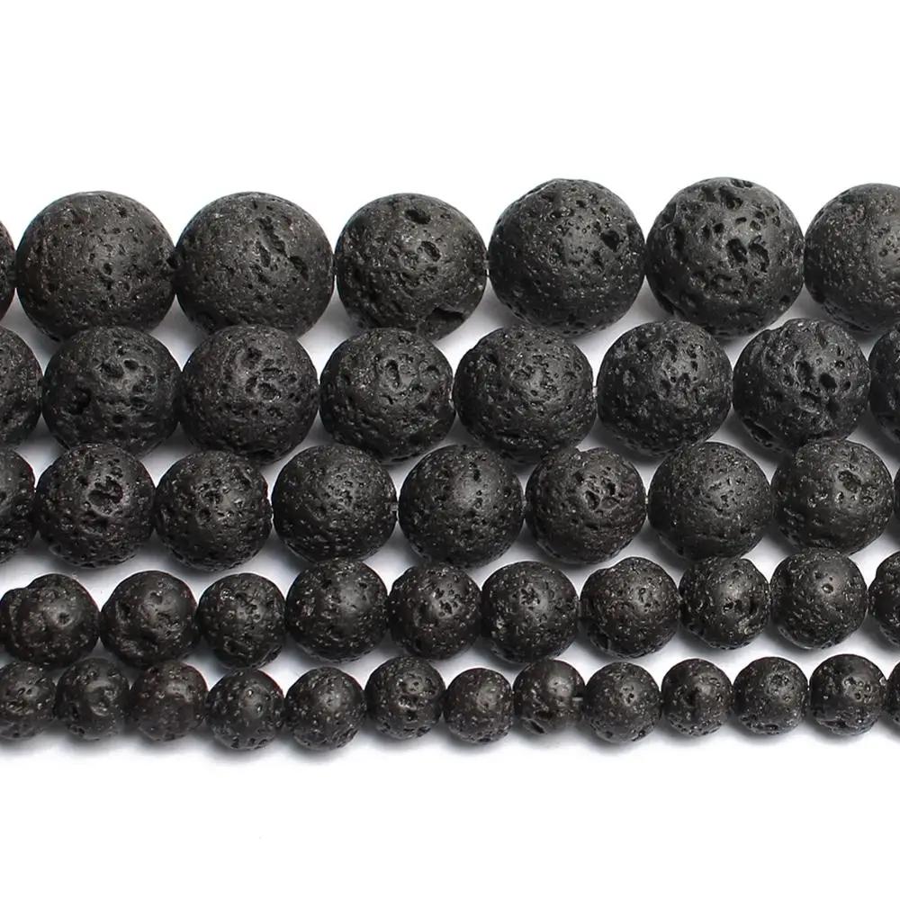 Groothandel 4-14mm Natuurlijke Zwarte Vulkanische Lavasteen Ronde Kralen 15 "Pick Maat Voor Sieraden Maken diy Armband