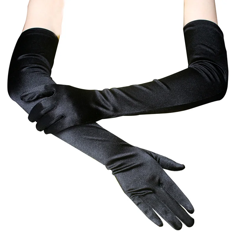 Nuovo classico adulto nero bianco pelle rossa opera/gomito/guanti lunghi da dito in raso elasticizzato guanti da donna flapper costume coordinato