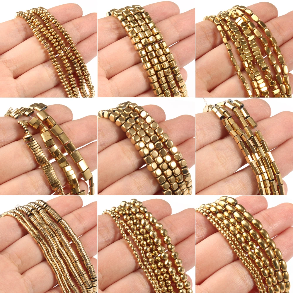 AAA + Kleurbehoud Vergulde Hematiet Kralen Natuursteen Ronde Kubus Spacer Losse Kralen voor sieraden Maken DIY Armband 15''
