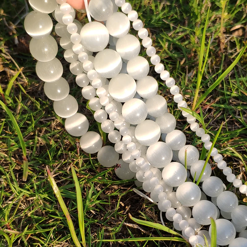 Natuurlijke Maansteen Kralen Witte Cat Eye Ronde Losse Kralen 4/6/8/10/12mm Sieraden Maken DIY Armband 15 "Strand