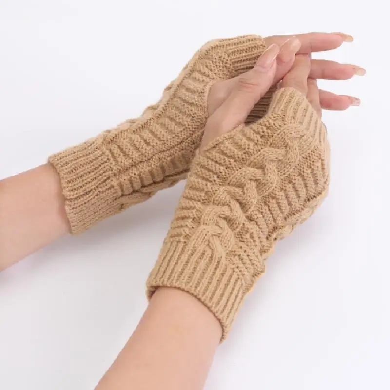 Vrouwen Stijlvolle Handwarmer Winterhandschoenen Arm Gehaakt Breien Faux Wollen Mitten Warme Vingerloze Handschoen Twist Patroon Dameshandschoenen