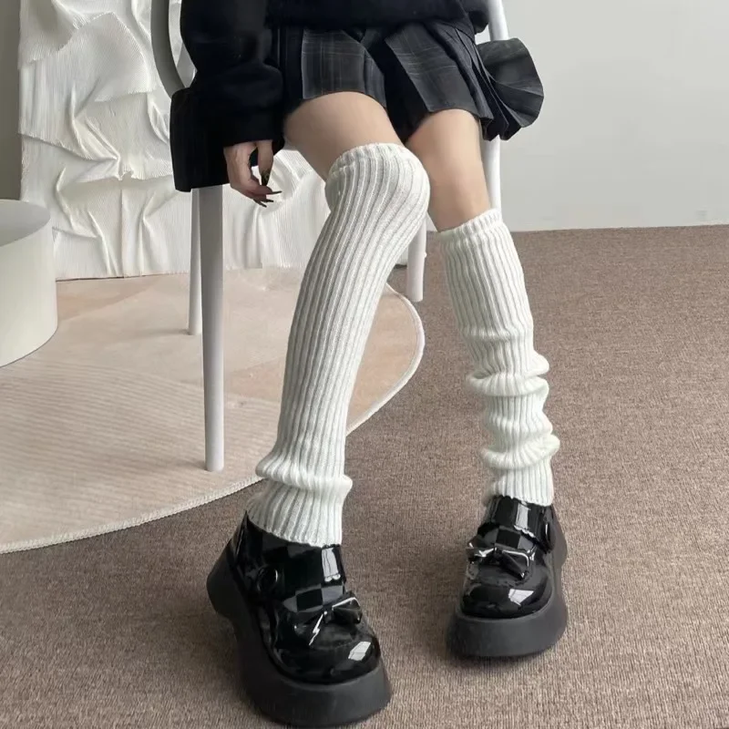 Jambières Lolita 42/52/72cm, chaussettes tricotées Y2K, couvre-pieds chaud, blanc et noir, chauffe-jambes pour femme, automne hiver, chaussettes au Crochet, manchettes de bottes