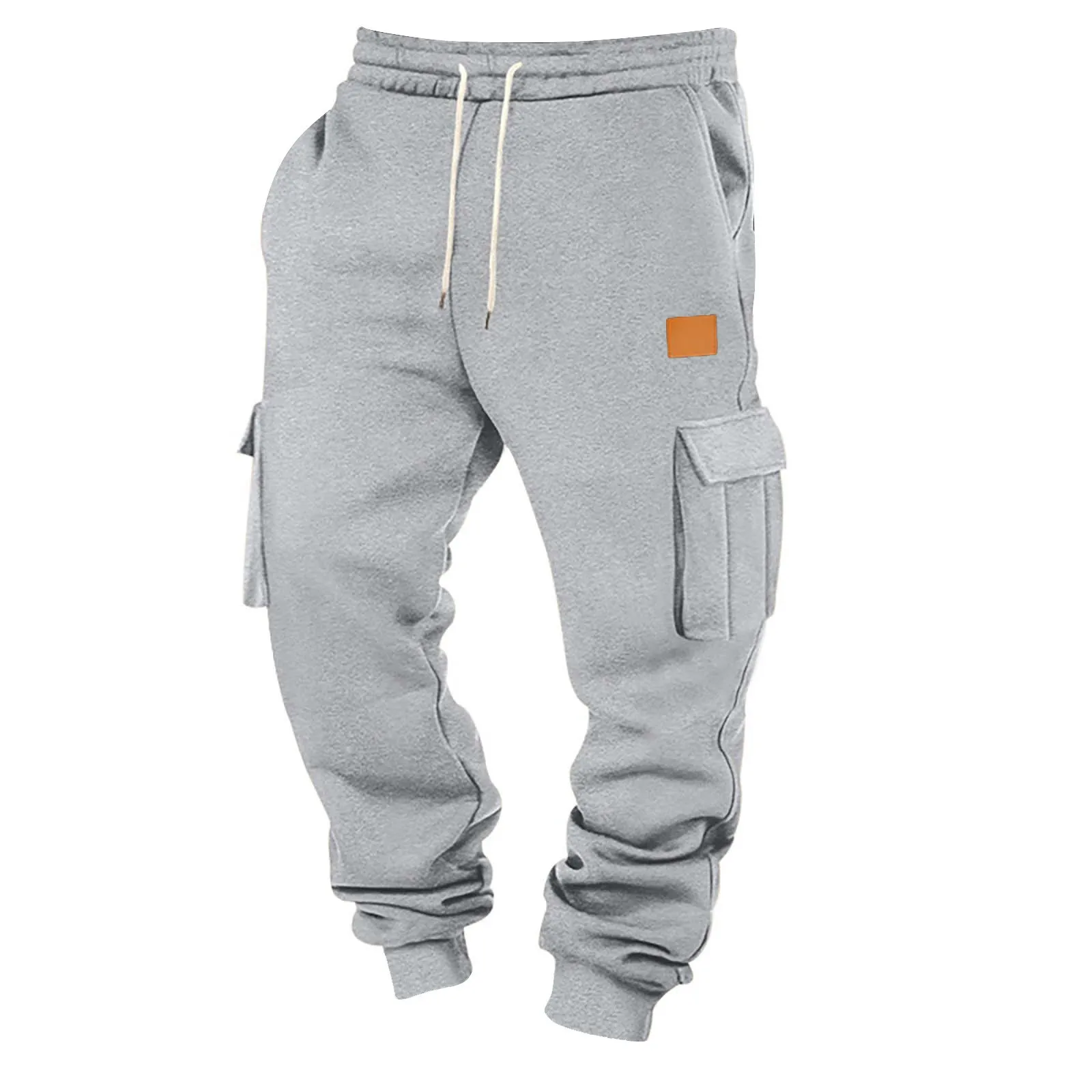 Pantalones Cargo para hombre, novedad de 2025, pantalones holgados rectos informales sueltos para otoño e invierno, pantalones de chándal con múltiples bolsillos de Color sólido ﻿