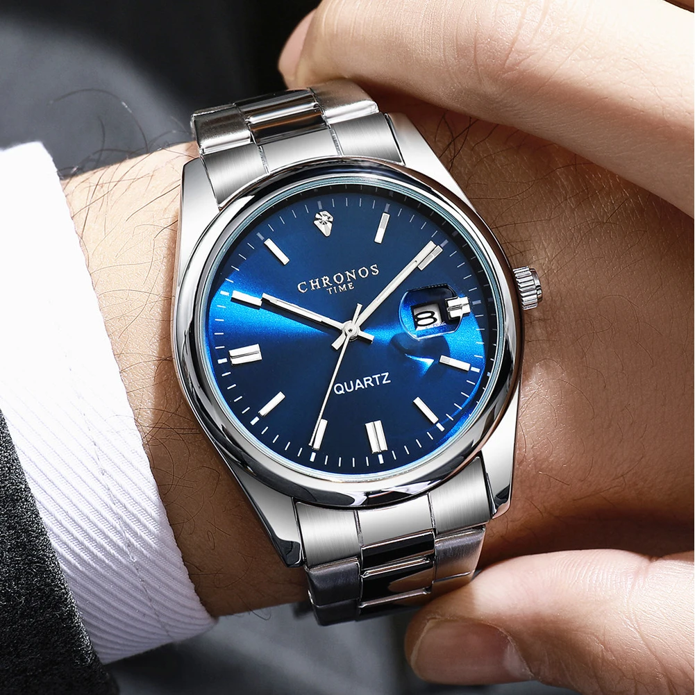 CHRONOS Top Brand Luxury Man Wristwatch Waterproof Luminous Date Men Watches Stainless Steel Quartz Men's Watch Male reloj