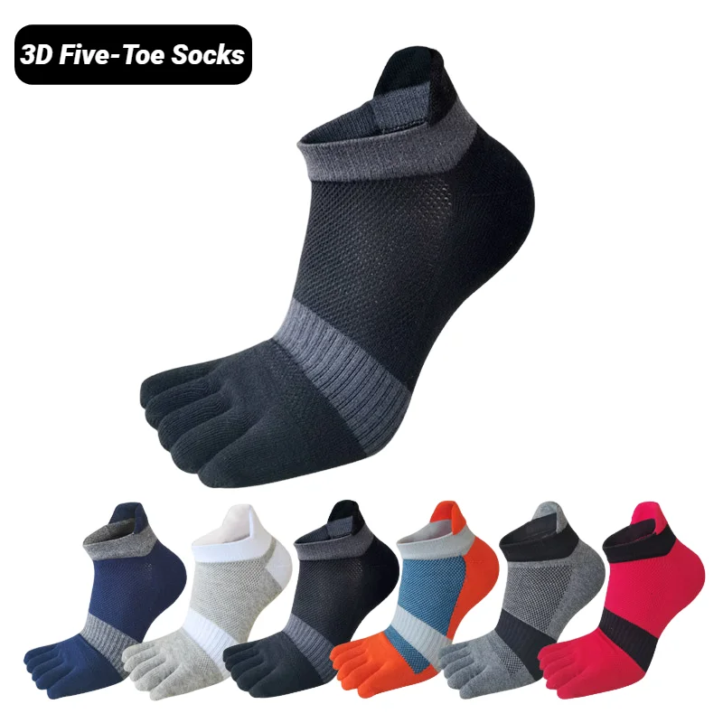 Calcetines deportivos de cinco dedos para hombre, de algodón, transpirables, con boca baja, a rayas, para fitness y viajes, talla grande