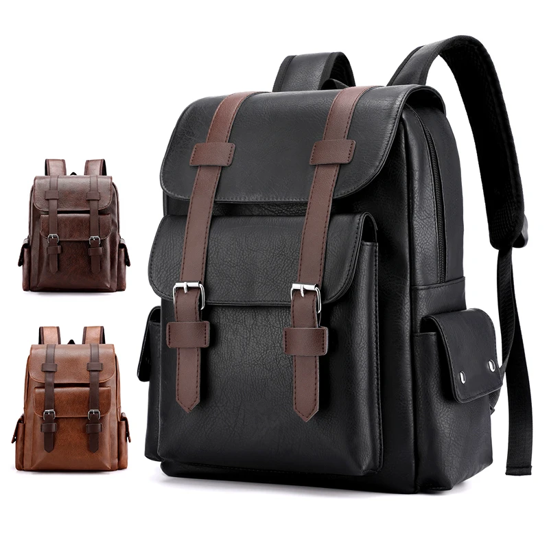 Mochila De piel sintética para hombre, Mochilas grandes para ordenador portátil, Mochilas negras para adolescentes y niños, color marrón, 2023