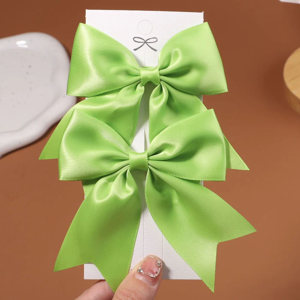 2Pcs Baby Bows Hair Clip For Kids Girls Solid Color Hairpins Barrettes Handmade Headwear Hair Accessories 4.52*5Inches
