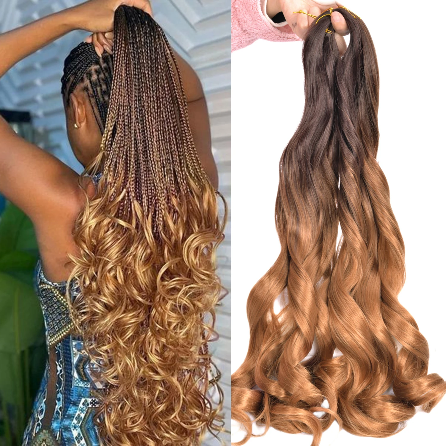 Loose Wave Spiral Curl Braids Synthetic Hair French Curls Braiding Hair Extensions High Temperature Ombre Pre Stretched Hair