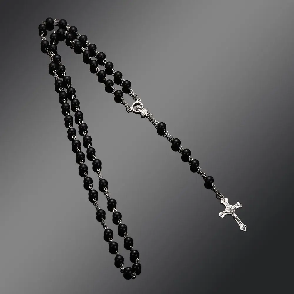 Fashion Vintage Cross Necklace Rosary Beads Chain Jesus Crucifix Virgin Mary Pendant Chain Jewelry Necklace