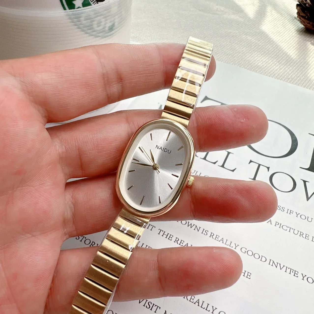 Fashion Luxury Women Quartz Watch Stainless Steel Oval Small Dial Bamboo Strap Girl Student Wristwatch Relogio