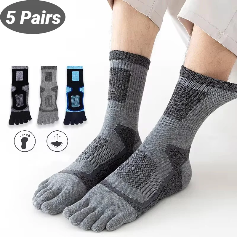 5 Pares de Calcetines Cortos Deportivos de Algodón para Hombre, Calcetines de Compresión Gruesos con Malla, Duraderos, para Fitness, Ciclismo, Correr, Baloncesto, Viajes
