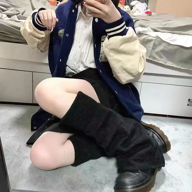Moda JK Lolita Calzini Scaldamuscoli a tromba Coprigambe lungo lavorato a maglia carino Solido Bianco Nero Colori Scaldamuscoli Kawaii Autunno Inverno