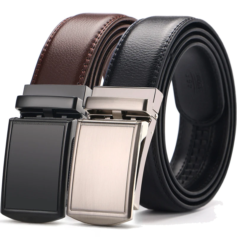 Cinturón de cuero genuino para hombre, hebilla automática de Metal, cinturones de piel de vaca con trinquete para pantalones vaqueros, cinturones con correa de cuero para pantalones, pretina