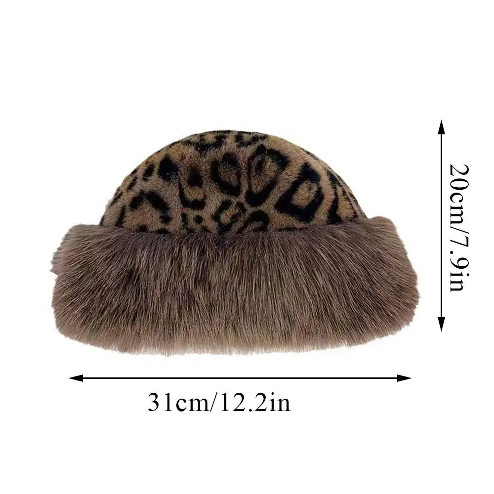 Hot Leopard Print Fur Hat Women Windproof Keep Warm Headgear Fur Fisherman Hat Female Faux Fur Thick Winter Hat Lady Russian Hat