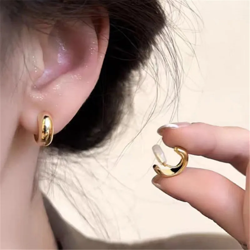 Gold Color Round Earrings for Women Earcuff Women No Pierced C Shape Geometric Earclip Ear Bone Clip Punk Jewelry