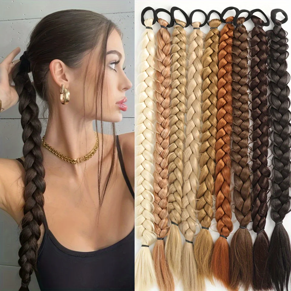 Extensiones de cabello de cola de caballo trenzadas de largo sintético de 24 pulgadas para mujer, accesorios para el cabello de fibra de alta temperatura