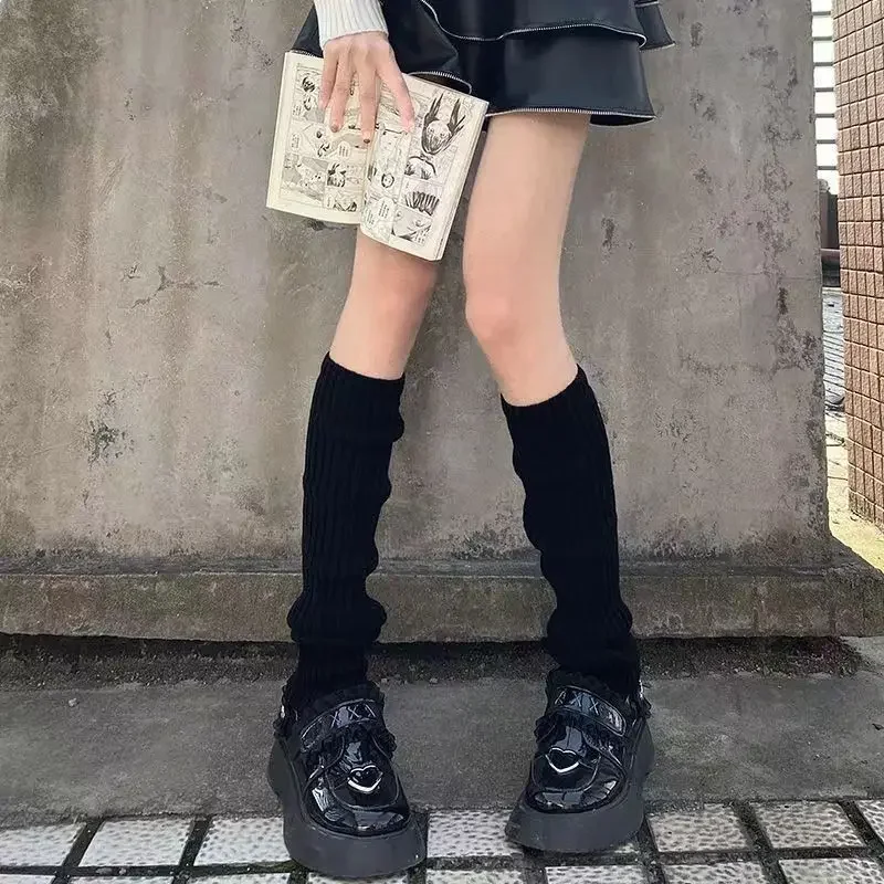 Jambières Lolita 42/52/72cm, chaussettes tricotées Y2K, couvre-pieds chaud, blanc et noir, chauffe-jambes pour femme, automne hiver, chaussettes au Crochet, manchettes de bottes