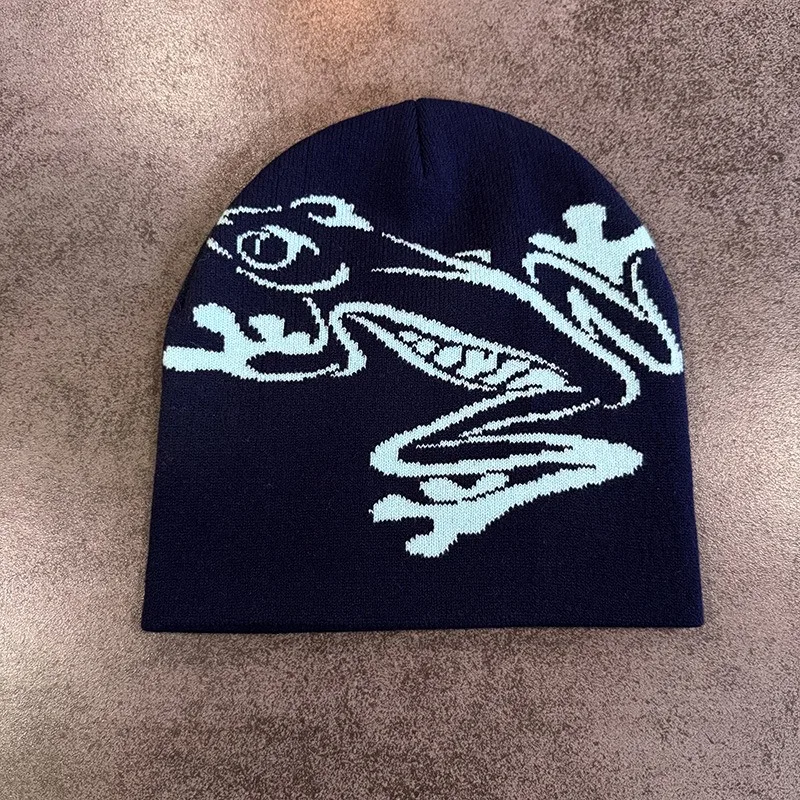 Bonnet imprimé grenouille d'arbre pour hommes et femmes, casquette tête de mort en tricot extensible pour les sports de plein air, streetwear décontracté, chapeau d'hiver à revers unisexe