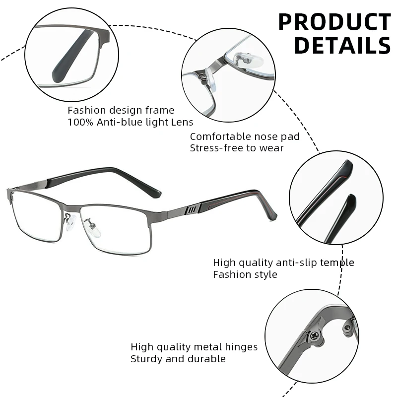 Vintage Metal Reading Glasses Men Classic Light-weight Rectangle Presbyopic Glasses Male Business Anti-blue Light Eyeglasses