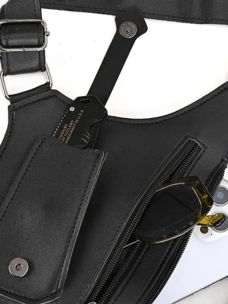 HOMEFISH Double Shoulder Strap Tactical Fishing Bag Waterproof PU Multi-Pocket Outdoor Anti-Theft Crossbody Bag Multi-Purpose