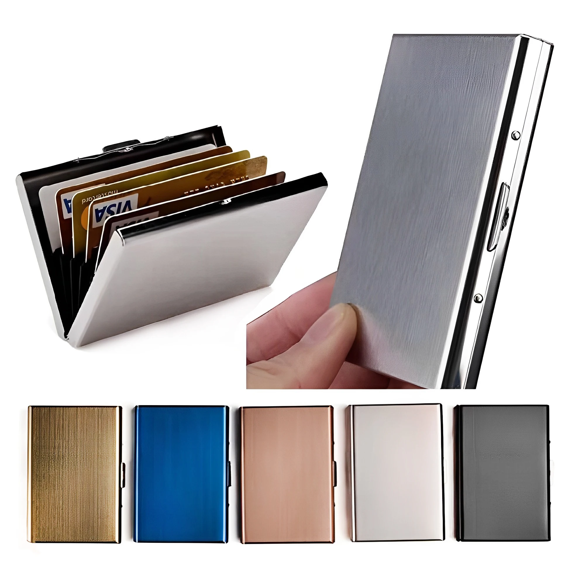 Carteras antirrobo con bloqueo ANTI Rfid para hombre, tarjetero para tarjetas de crédito bancarias, caja de aluminio delgada, Mini tarjetero minimalista de Metal