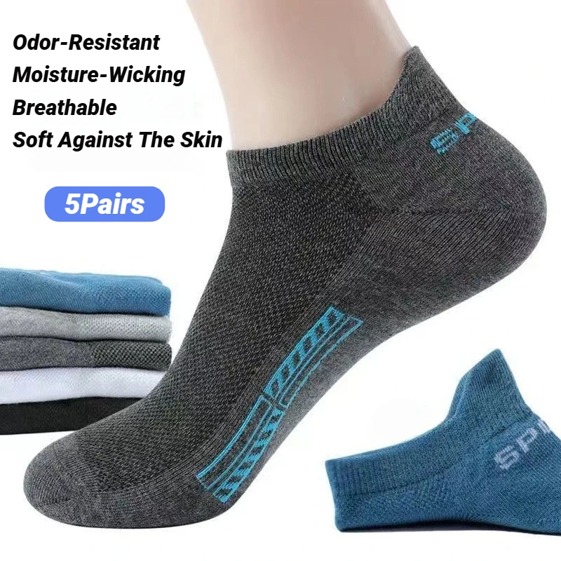 5 Pares de Calcetines Cortos de Algodón Transpirables de Alta Calidad para Hombre, Calcetines Deportivos Casuales de Malla, Calcetines Deportivos de Verano, Calcetines Cortos y Suaves