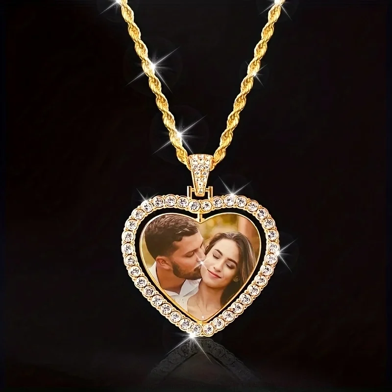Collar de lujo personalizado con dos fotografías, adecuado tanto para hombres como para usar un regalo para padres, marido, novio y novia