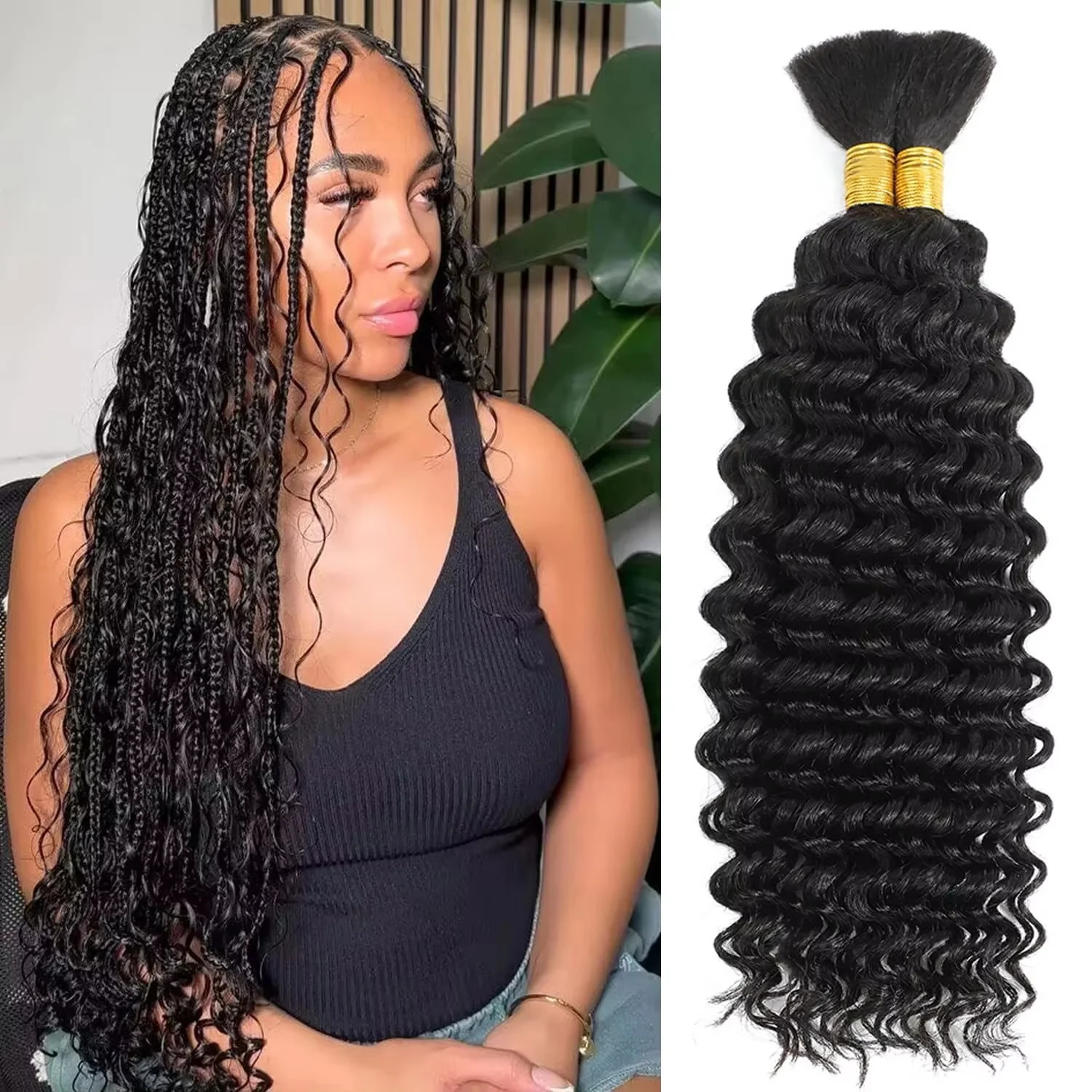 Cabello trenzado humano, cabello humano a granel de onda profunda, 100g, sin trama, extensiones de cabello humano, Micro cabello trenzado humano para trenzas bohemias