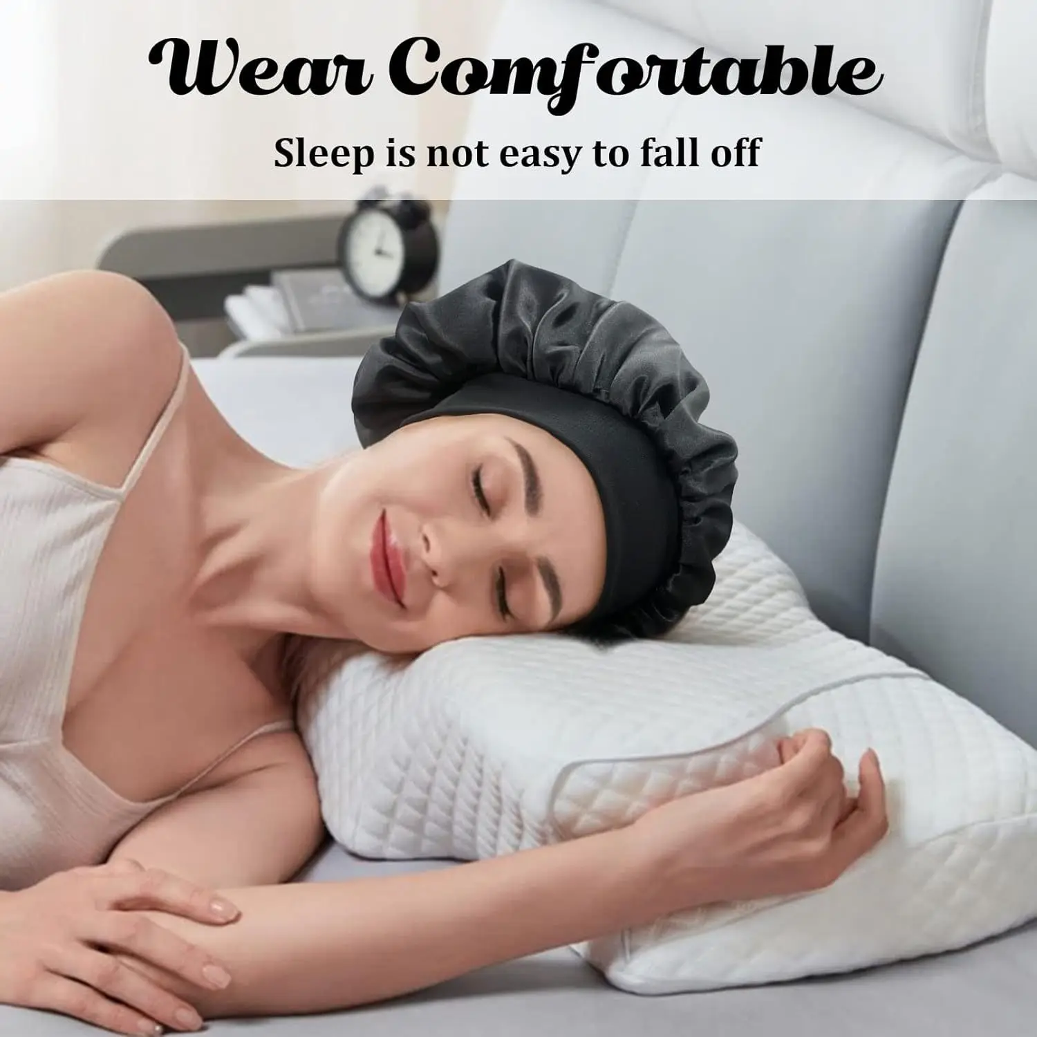 Bonnet en Satin pour femmes, pour dormir, soins capillaires, Bonnets en soie, solide, à larges bords, avec bande élastique souple