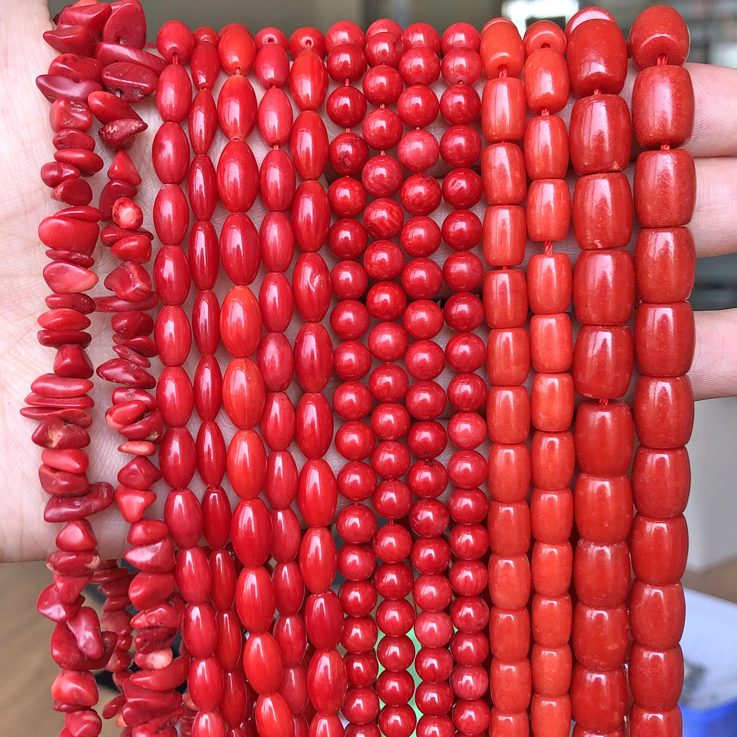 Natural Red Coral Bead Onregelmatige Chip Drum Drop Rijst Ronde Losse Stenen Kralen Voor Sieraden Maken Diy Handgemaakte Craft Armband 15''