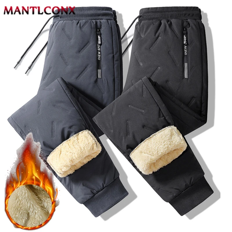 Pantalones de Joggers gruesos informales para hombres, pantalones acolchados térmicos, pantalones de chándal negros cálidos, impermeables, invierno, nuevo