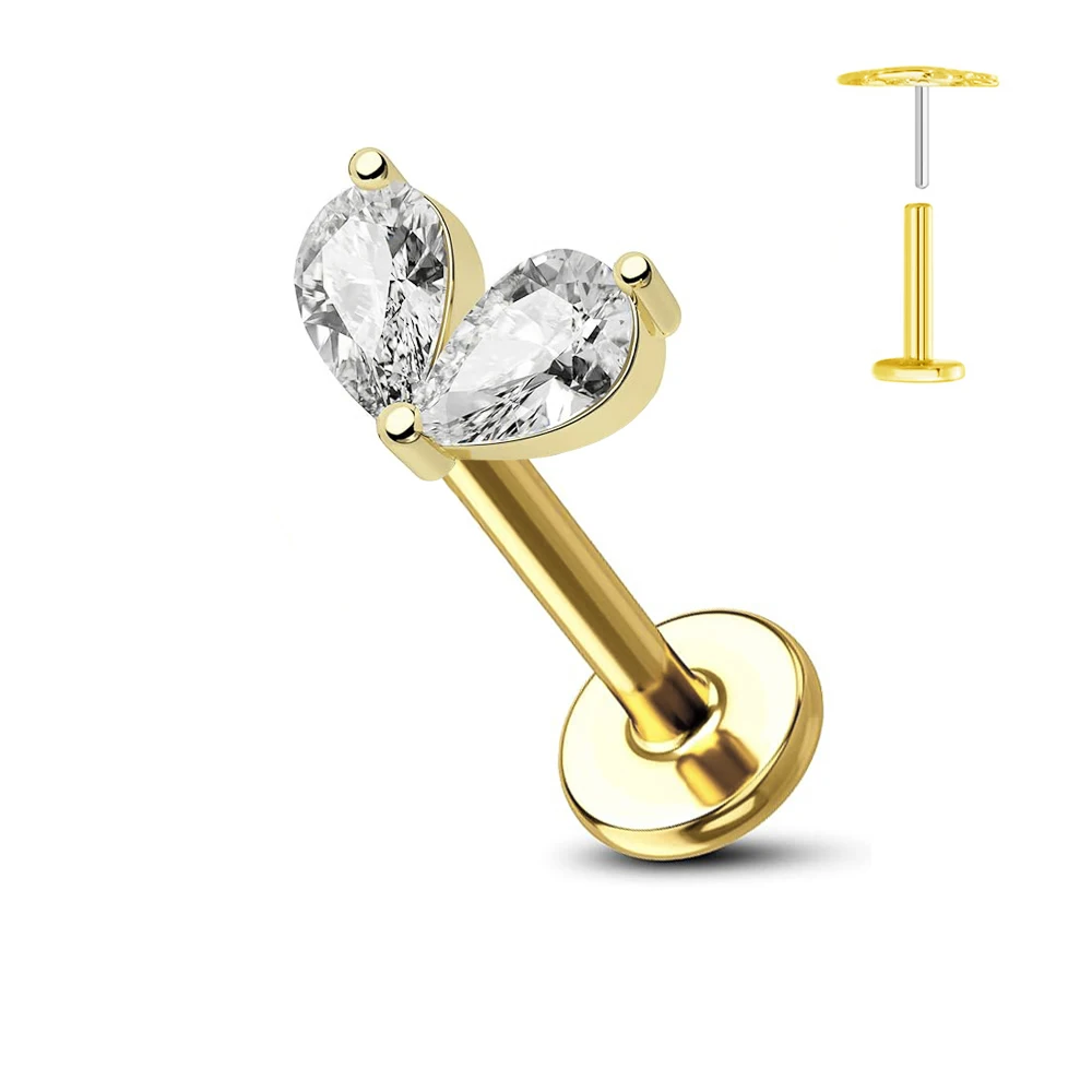 ASTM F136 G23 pendiente sin rosca de flor de titanio Piercing pétalos hoja corazón mariposa Pin Daith Conch Push in Labret Stud
