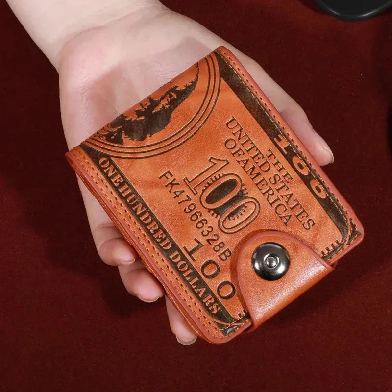 Nueva cartera de cuero de moda para hombre con tarjeteros múltiples con estampado USD de alta capacidad