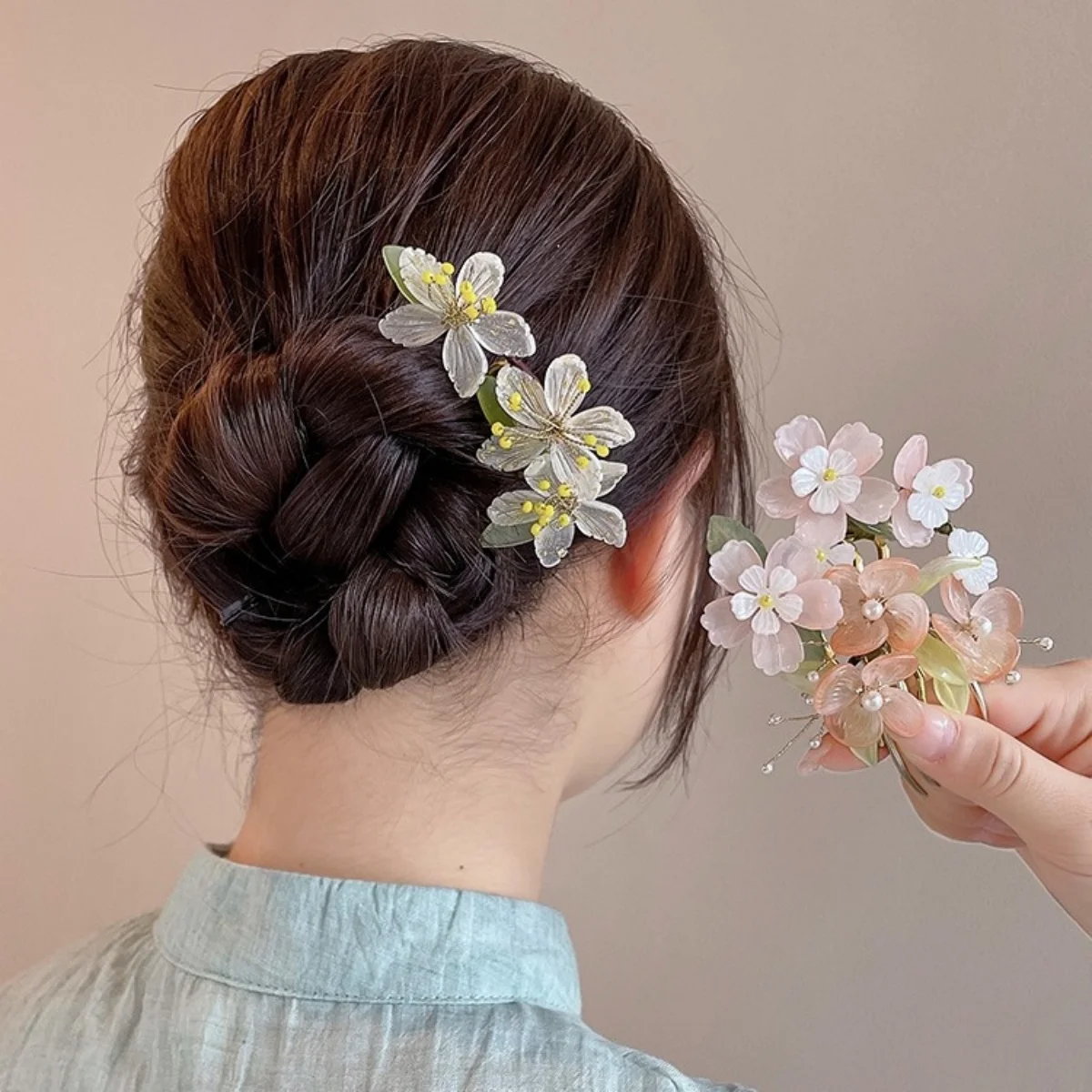 Vintage Flower Hairpin Elegant Chinese Style Glass Flower Hair Comb For Women Girls Exquisite Fairy Metal Hair Accessories 1pc