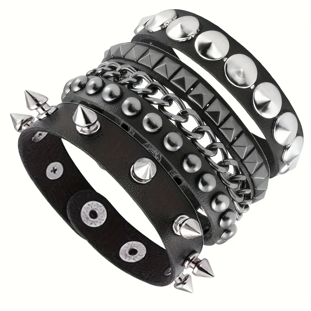 Vintage Leather Bracelets Punk Row Cuspidal Spikes Rivet Stud Wide Cuff PU Leather Punk Gothic Rock Unisex goth accessories