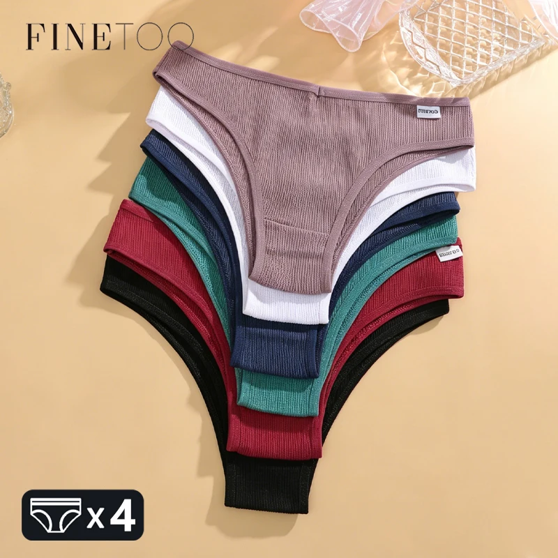 FINETOO - Juego de 4 bragas brasileñas de algodón estilo waffle, sexys, de cintura baja, cómodas, de color liso, elásticas, lencería