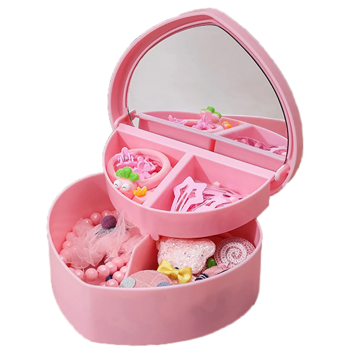 Hair Accessories Box Jewelry Storage With Mirror Pink Hair Clips Rubber Band Organiser For Girls Children Portable Travel Case