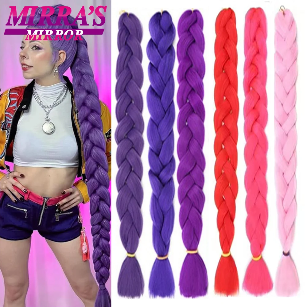 Extensiones de cabello trenzado Jumbo de 41 pulgadas de largo, trenzas sintéticas moradas, pelo ombré rosa y azul para soporte trenzado en caja, venta al por mayor
