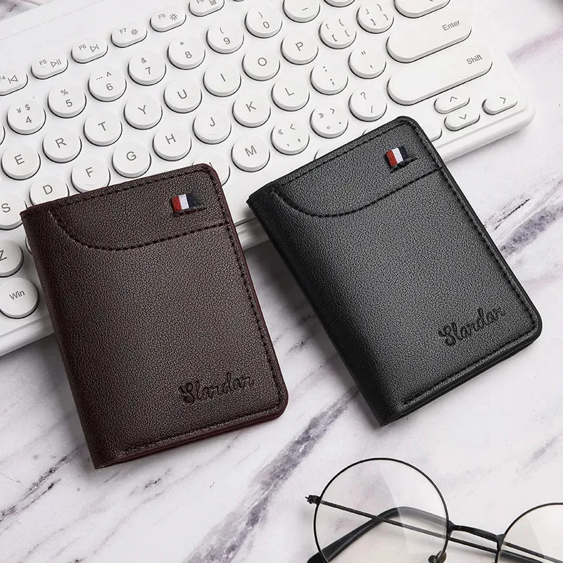 Cartera minimalista de diseño moderno para hombre, ultrafina, pequeña, de tipo vertical, personalizable, ideal para estudiantes, de material suave.