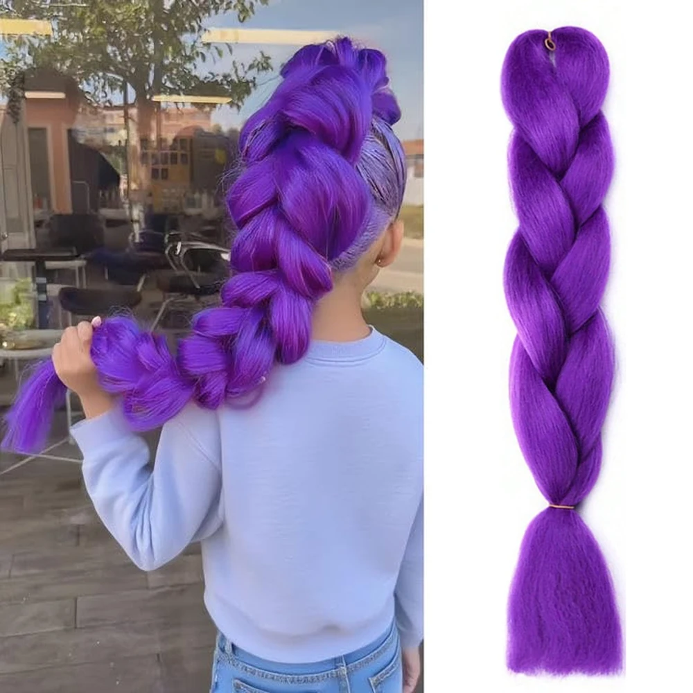 Long Purple Braiding Hair 24Inch Pre Stretched Synthetic Braiding Hair for Braids Purple Hair Extensions for Halloween Cosplay