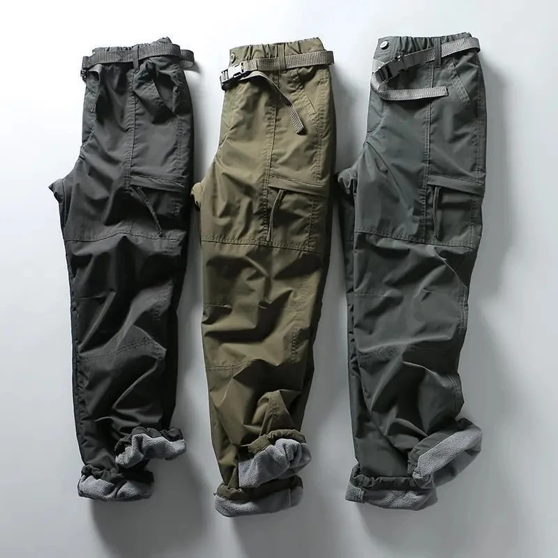 Pantalones de herramientas gruesos impermeables de lana pantalones Cargo hombres mujeres invierno al aire libre multibolsillos sueltos rectos pantalones largos