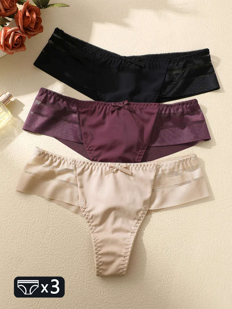 FINETOO, 3 uds., ropa interior calada de encaje para mujer, tangas sexis transpirables de cintura baja, lencería elástica cómoda para mujer, bragas de Bikini