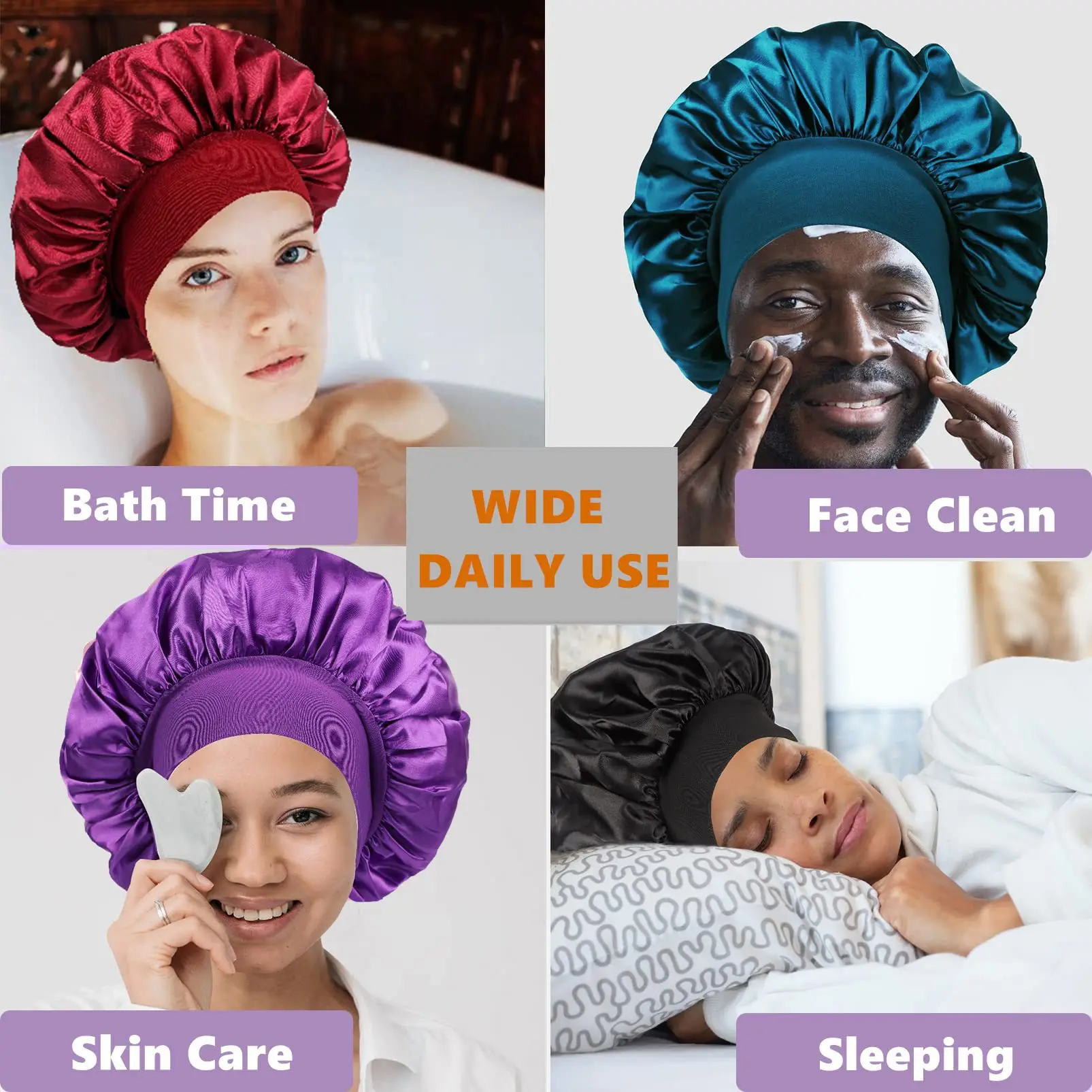 Hoge Elastisch Satijn Effen Slaaphoed 1 Stuks Haarverzorging Motorkap Slaapmuts Multi-color Herbruikbare Vrouwen Thuis Slaapmuts accessoires