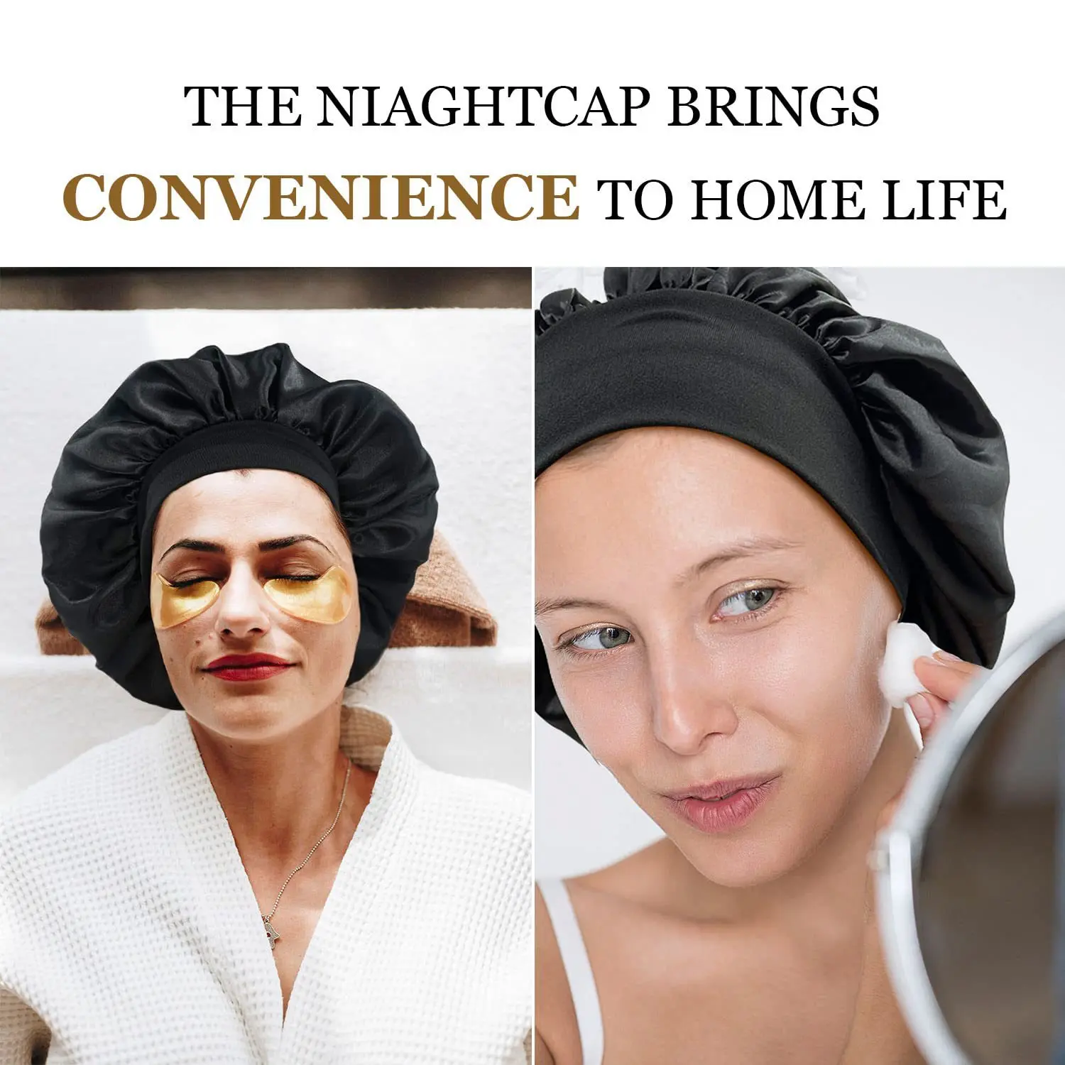 Bonnet en Satin pour femmes, pour dormir, soins capillaires, Bonnets en soie, solide, à larges bords, avec bande élastique souple