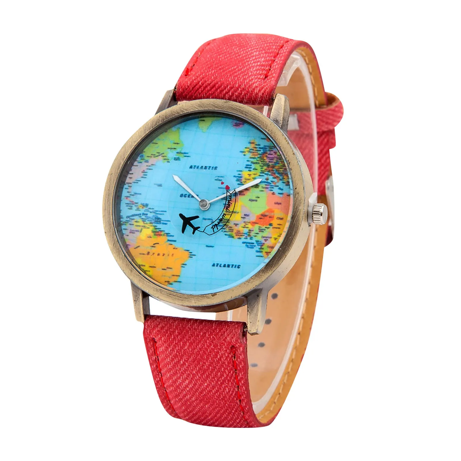 Mode mondiale carte du monde avion Denim tissu bande montre décontracté hommes femmes montres à Quartz montre cadeau Horloges Relógio